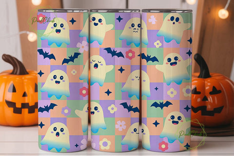 Kawaii Ghost Floral Pattern 20oz Tumbler Sublimation PixelChick 