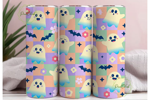 Kawaii Ghost Floral Pattern 20oz Tumbler Sublimation PixelChick 