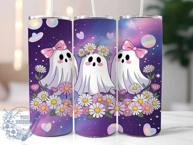Kawaii Ghost Galaxy 20oz Tumbler, Kawaii Ghost, Galaxy Style, Cute Spooky, Sublimation Wrap, 20oz Tumbler, Whimsical Aesthetic, Cosmic Design Sublimation ToriDesigns 