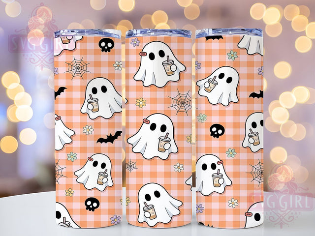 Kawaii Ghost Halloween 20oz Tumbler, Ghost Motif, Kawaii Style, Halloween Theme, Cute Spooky, Whimsical Charm, 20oz Wrap, Sublimation Tumbler Sublimation SvggirlplusArt 