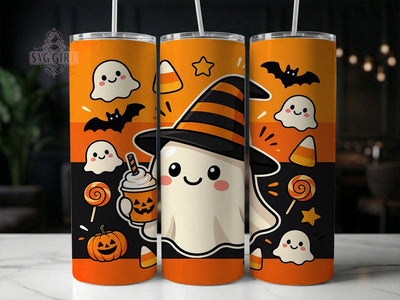 Kawaii Ghost Halloween 20oz Tumbler, Kawaii ghost design, Halloween tumbler wrap, 20oz skinny tumbler, Cute ghost halloween, Halloween ghost print, Sublimation halloween design Sublimation SvggirlplusArt 