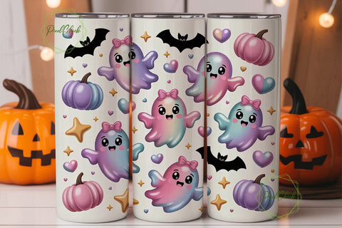 Kawaii Ghost Halloween 20oz Tumbler Wrap Sublimation PixelChick 