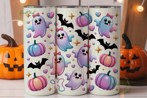 Kawaii Ghost Halloween 20oz Tumbler Wrap Sublimation PixelChick 