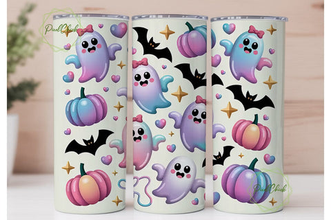 Kawaii Ghost Halloween 20oz Tumbler Wrap Sublimation PixelChick 