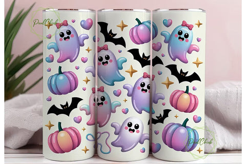 Kawaii Ghost Halloween 20oz Tumbler Wrap Sublimation PixelChick 