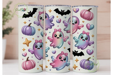 Kawaii Ghost Halloween 20oz Tumbler Wrap Sublimation PixelChick 