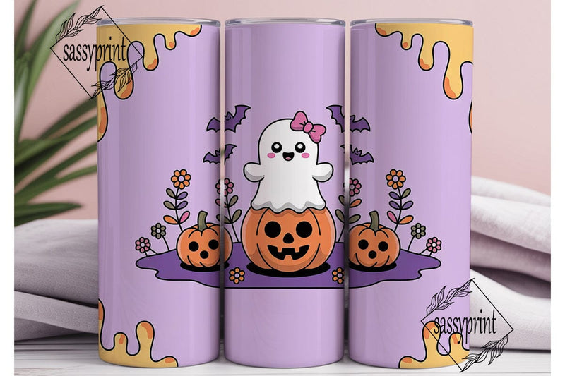 Kawaii Ghost Halloween 20oz Tumbler Wrap Sublimation sassyprint 
