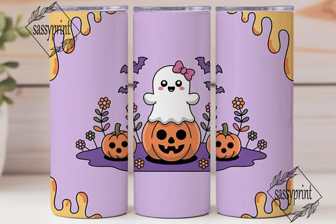 Kawaii Ghost Halloween 20oz Tumbler Wrap Sublimation sassyprint 