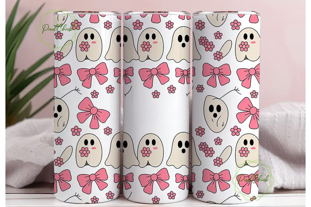 Kawaii Ghost Halloween Tumbler Wrap Sublimation PixelChick 
