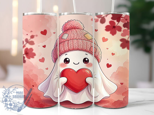Kawaii Ghost Heart 20oz Tumbler, Kawaii Ghosts, Heart Design, 20oz Wrap, Cute Halloween, Whimsical Style, Sublimation Tumbler, Pastel Spooky Sublimation ToriDesigns 