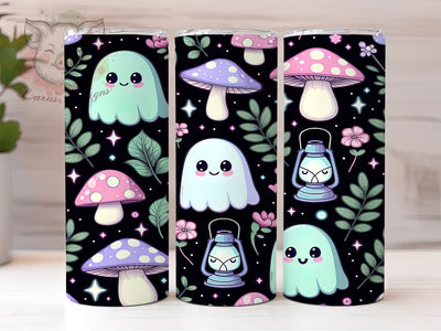 Kawaii Ghost Mushroom Halloween Tumbler Wrap, Cute Mushroom PNG, Pastel Halloween Cup, 20OZ Sublimation Design, Ghost And Mushroom Wrap, Spooky Cute Tumbler, Whimsical Halloween PNG Sublimation Lara' s Designs 