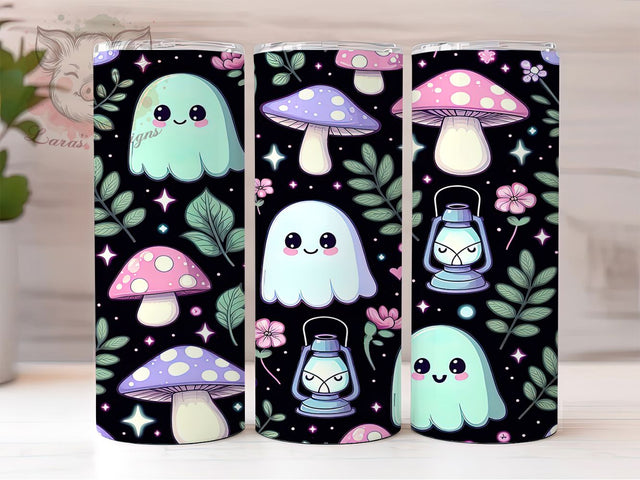 Kawaii Ghost Mushroom Halloween Tumbler Wrap, Cute Mushroom PNG, Pastel Halloween Cup, 20OZ Sublimation Design, Ghost And Mushroom Wrap, Spooky Cute Tumbler, Whimsical Halloween PNG Sublimation Lara' s Designs 