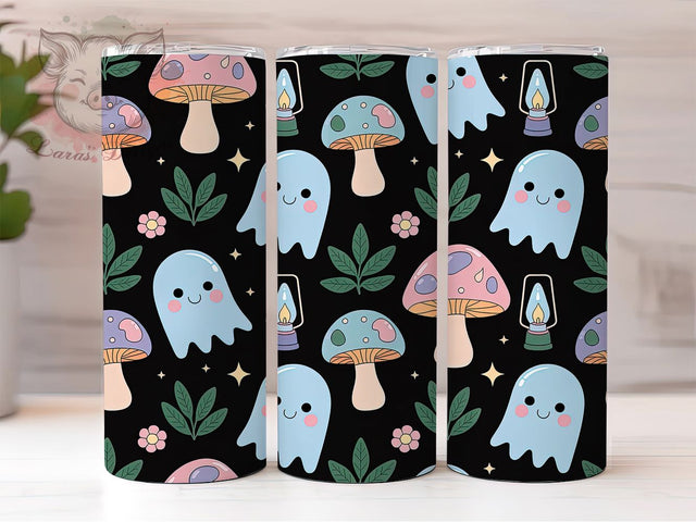 Kawaii Ghost Mushroom Halloween Tumbler Wrap, Cute Mushroom PNG, Pastel Halloween Cup, 20OZ Sublimation Design, Ghost And Mushroom Wrap, Spooky Cute Tumbler, Whimsical Halloween PNG Sublimation Lara' s Designs 