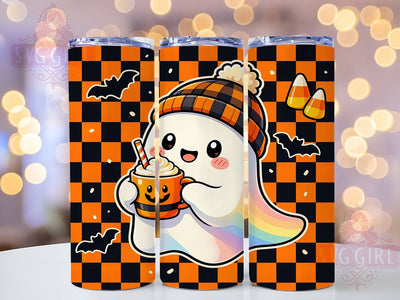 Kawaii Ghost Pumpkin 20oz Tumbler, Cute Halloween, Spooky Sweet, Pastel Orange, Friendly Ghost, Autumn Vibes, Playful Horror, Sublimation Wrap Sublimation SvggirlplusArt 