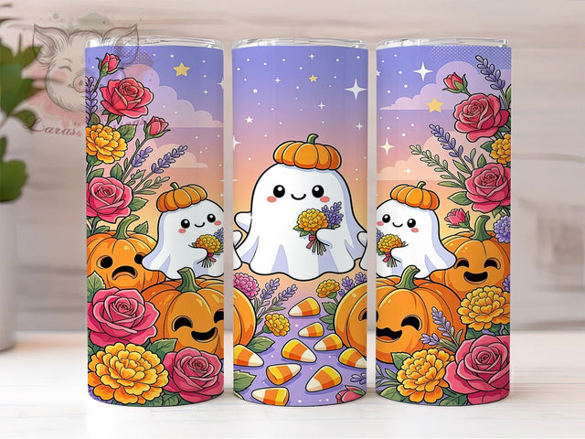 Kawaii Ghost Pumpkin Magic 20oz Tumbler, Ghost Motif, Pumpkin Accent, Kawaii Theme, Magic Art Design, Cute Flair, Sublimation Wrap, 20oz Tumbler Sublimation Lara' s Designs 