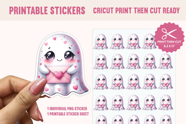 Kawaii Ghost Sticker PNG, Print Then Cut Sticker Sublimation BijouBay 