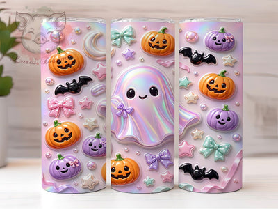 Kawaii Ghost Stickers 20oz Tumbler, Ghost Motif, Sticker Accent, Kawaii Theme, Glow Art Design, Whimsical Flair, Sublimation Wrap, 20oz Tumbler Sublimation Lara' s Designs 