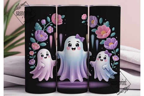 Kawaii Ghost Trio 20oz Tumbler Wrap Sublimation sassyprint 