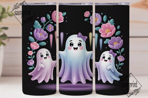 Kawaii Ghost Trio 20oz Tumbler Wrap Sublimation sassyprint 