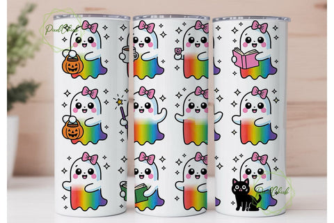 Kawaii Ghost Tumbler Wrap PNG Sublimation PixelChick 