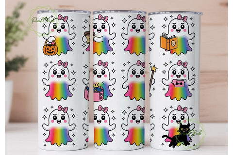 Kawaii Ghost Tumbler Wrap PNG Sublimation PixelChick 