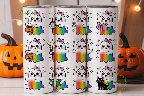 Kawaii Ghost Tumbler Wrap PNG Sublimation PixelChick 