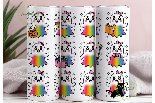 Kawaii Ghost Tumbler Wrap PNG Sublimation PixelChick 