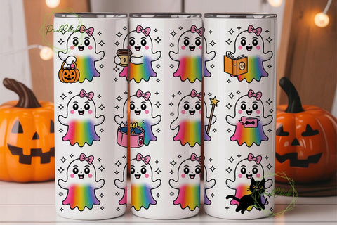 Kawaii Ghost Tumbler Wrap PNG Sublimation PixelChick 