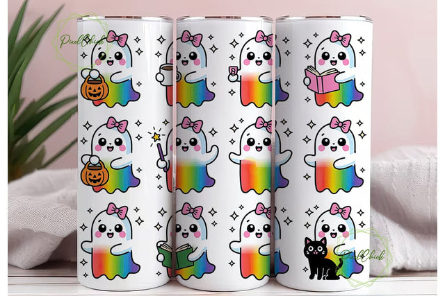 Kawaii Ghost Tumbler Wrap PNG Sublimation PixelChick 