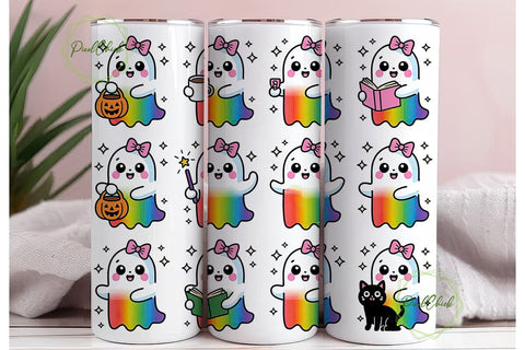 Kawaii Ghost Tumbler Wrap PNG Sublimation PixelChick 