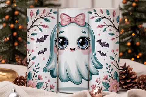 Kawaii Ghost Tumbler Wrap Sublimation DesignSVG 