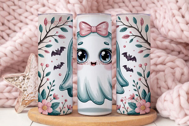 Kawaii Ghost Tumbler Wrap Sublimation DesignSVG 