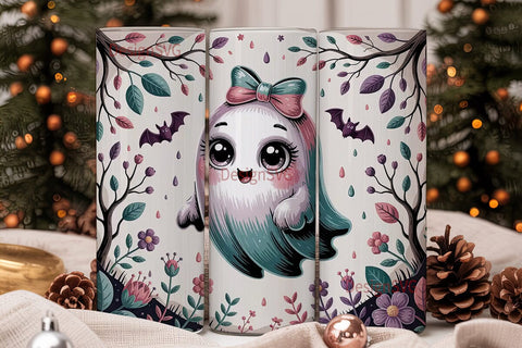 Kawaii Ghost Tumbler Wrap Sublimation DesignSVG 