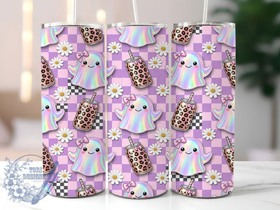 Kawaii Ghosts & Bows 20oz Tumbler, Kawaii Ghost, Bow Design, Halloween Theme, Cute Spooky, Whimsical Charm, 20oz Wrap, Sublimation Tumbler Sublimation ToriDesigns 