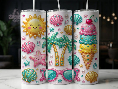 Kawaii Glitter Beach 20oz Tumbler, Kawaii Glitter Beach, Glitter Beach, Kawaii Beach, Beach Tumbler, 20oz Tumbler, Glitter Tumbler, Tumbler Wrap Sublimation SvggirlplusArt 