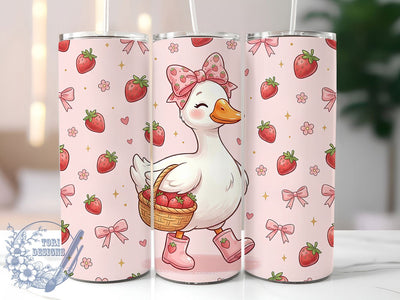 Kawaii Goose Strawberry Art 20oz Tumbler, Kawaii Goose, Strawberry Fruit, Cute Bird, 20oz Tumbler Wrap, Sublimation Design, Farmhouse Sweet, Digital Download Sublimation ToriDesigns 