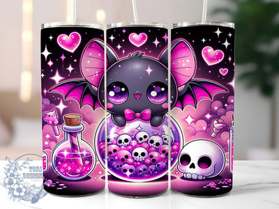 Kawaii Goth Bat Cute Halloween Tumbler, Goth Cup Wrap, Cute Halloween Design, 20Oz Sublimation Tumbler, Pastel Goth Drinkware, Bat Lover Gift, Spooky Cute Wrap Sublimation ToriDesigns 