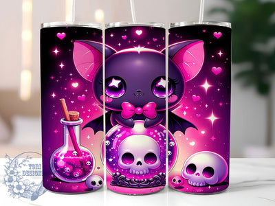 Kawaii Goth Bat Cute Halloween Tumbler, Goth Cup Wrap, Cute Halloween Design, 20Oz Sublimation Tumbler, Pastel Goth Drinkware, Bat Lover Gift, Spooky Cute Wrap Sublimation ToriDesigns 