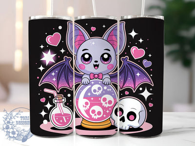 Kawaii Goth Bat Cute Halloween Tumbler, Goth Cup Wrap, Cute Halloween Design, 20Oz Sublimation Tumbler, Pastel Goth Drinkware, Bat Lover Gift, Spooky Cute Wrap Sublimation ToriDesigns 