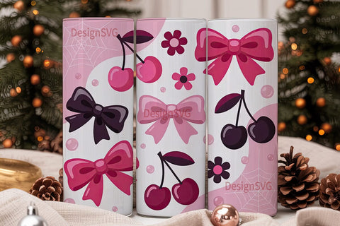 Kawaii Goth Cherry Bow 20oz Tumbler Sublimation DesignSVG 