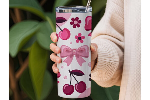 Kawaii Goth Cherry Bow 20oz Tumbler Sublimation DesignSVG 