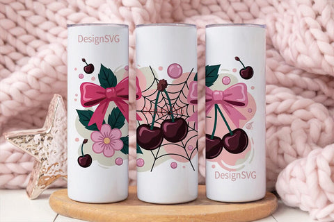 Kawaii Goth Cherry Bow 20oz Tumbler Sublimation DesignSVG 