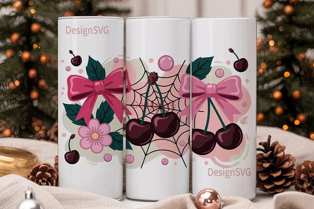 Kawaii Goth Cherry Bow 20oz Tumbler Sublimation DesignSVG 