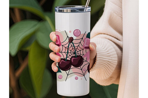 Kawaii Goth Cherry Bow 20oz Tumbler Sublimation DesignSVG 