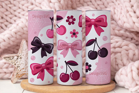 Kawaii Goth Cherry Bow 20oz Tumbler Sublimation DesignSVG 