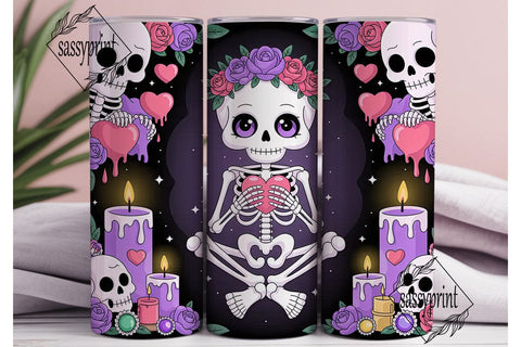 Kawaii Goth Skull 20oz Tumbler Wrap Sublimation sassyprint 