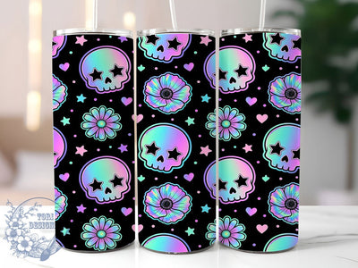 Kawaii Goth Vaporwave 20oz Tumbler, Skull Motif, Vaporwave Theme, Kawaii Accent, Neon Art Design, Gothic Flair, Sublimation Wrap, 20oz Tumbler Sublimation ToriDesigns 
