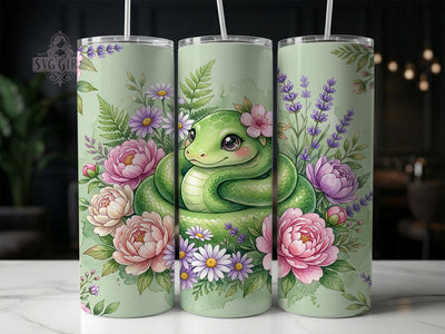 Kawaii Green Snake 20oz Tumbler, Kawaii Green Snake, 20oz Tumbler Wrap, Sublimation Design, Cute Reptile Art, Digital Download, Tumbler PNG, Green Snake Wrap Sublimation SvggirlplusArt 