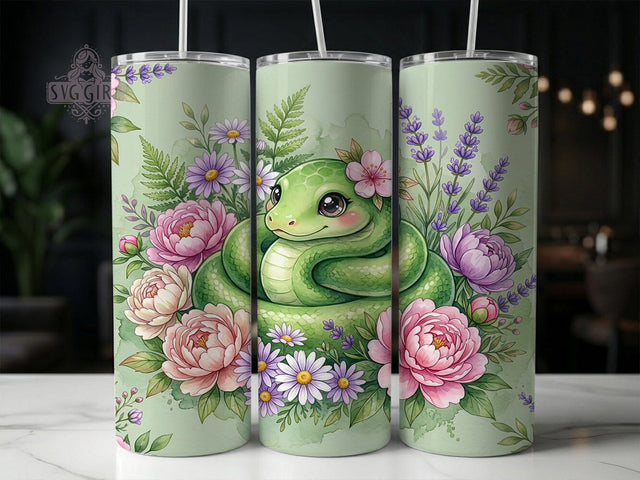 Kawaii Green Snake 20oz Tumbler, Kawaii Green Snake, 20oz Tumbler Wrap, Sublimation Design, Cute Reptile Art, Digital Download, Tumbler PNG, Green Snake Wrap Sublimation SvggirlplusArt 