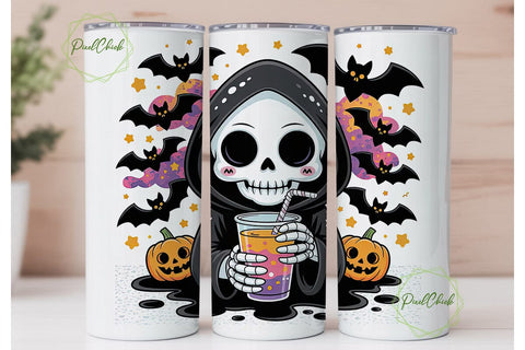 Kawaii Grim Reaper 20oz Tumbler Wrap Sublimation PixelChick 